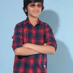 Crimsoune Club Kids Red & Navy Checks Full Sleeves Shirt-picture-19