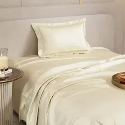 Stoa Paris Ivory Polyester 300 TC Date Night Single Bedsheet With Pillow Cover image 3