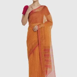FabBasics by Fabindia Orange Cotton Silk Printed Saree-picture-13