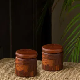 ExclusiveLane Brown Sheesham Wood Jar with Lid - Set of 2 (200 ML)-image-2