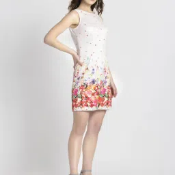 SHAYE White & Pink Printed A Line Dress image 3