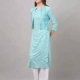 Dollar Missy Blue Embroidered Straight Kurta With Jacket image 3
