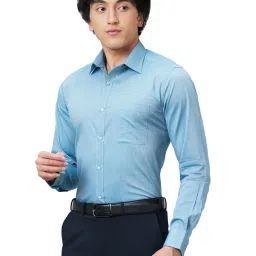 Raymond Blue Cotton Slim Fit Texture Shirt image 3