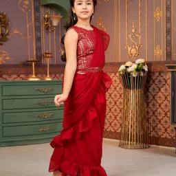 Aarika Girls Maroon Embroidered Lehenga Choli Set image 3