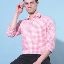 Crimsoune Club Peach Cotton Slim Fit Checks Shirt-image-4