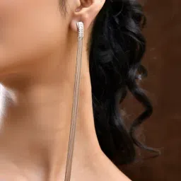 Voylla Gold Timeless Sparkle Elegance Strings Long Rhinestone Drop Earrings image 2