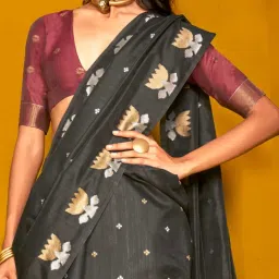 Vardha Black Woven Saree With Unstitched Blouse image 3