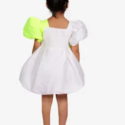 Foreverkidz White & Neon Green Color Block Dress image 2