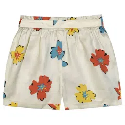 Budding Bees Kids Light Yellow Floral Print Shorts with Ribbon Belt image 2
