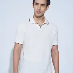 Peregrine By Pantaloons White Slim Fit Self Pattern Polo T-Shirt-picture-27