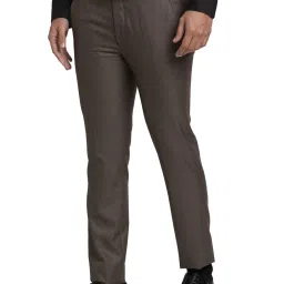 Park Avenue Brown Super Slim Fit Checks Trousers image 3