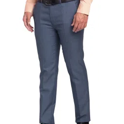 Park Avenue Blue Super Slim Fit Checks Trousers image 3