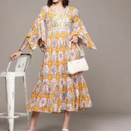 aarke Ritu Kumar Mustard Printed Maxi Dress-image-25