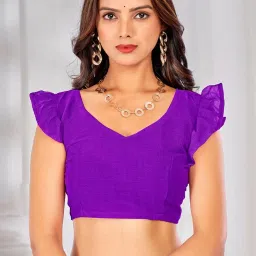 Satrani Purple Printed Saree With Unstitched Blouse image 3