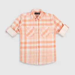 Cavio Kids Orange Checks Full Sleeves Shirt-image-73