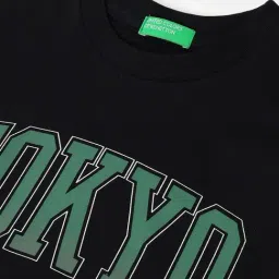 United Colors of Benetton Girls Black Cotton Printed T-Shirt image 3