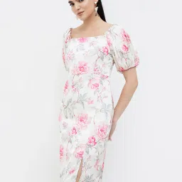 Code by Lifestyle Off White & Pink Floral Print A Line Dress image 3