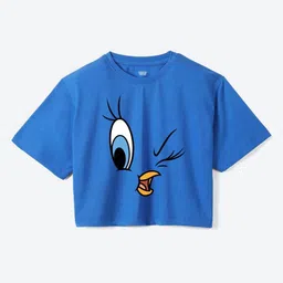 YK Warner Bros Girls Looney Tunes Printed Pure Cotton Applique Boxy T-shirt-picture-30