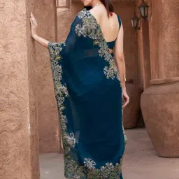 Tikhi Imli Blue Embroidered Saree with Unstitched Blouse image 2