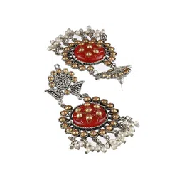 Sangria Silver-Plated Artificial Beads & Pearls Beaded Contemporary Drop Earrings image 4