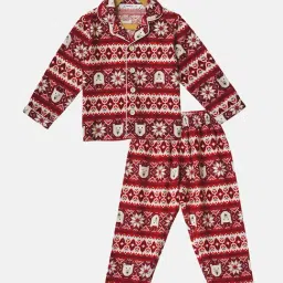 Campana Kids Red Printed Full Sleeves Shirt with Pants-image-13