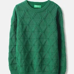 United Colors of Benetton Boys Emerald Green Cotton Textured Sweater-image-25