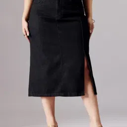 Miss Chase A+ Black Denim Solid Skirts-picture-10