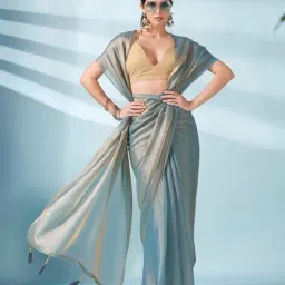 Tikhi Imli Blue Solid Saree with Unstitched Blouse image 3