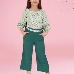 CUTECUMBER Girls Floral Printed Round Neck Georgette Top With Trousers-image-26