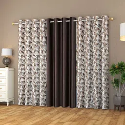 GEET CREATIONS Coffee Brown Set of 3 Floral Room Darkening Door Curtain-picture-29