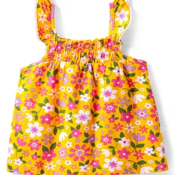 Babyhug 100% Cotton Knit Sleeveless Top with Frill Detailing & Floral Print - Yellow-image-41