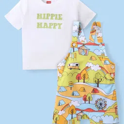 Babyhug Cotton Knit Half Sleeves T-Shirt & Printed Dungaree Set- Multicolour-picture-16