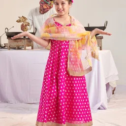 Pspeaches Silk Blend Sleeveless Ethnic Motif Designed Kurta With Pant & Dupatta - Magenta-picture-11