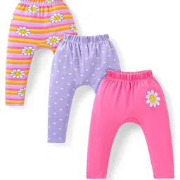 Babyhug Cotton Knit Full Length Diaper Leggings With Floral & Polka Dots Print Pack Of 3 - Pink Yellow & Lilac-picture-17