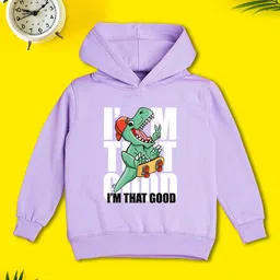 NUSYL Fleece Full Sleeves Dinosaur & Text Printed Hoodie - Lilac-picture-23