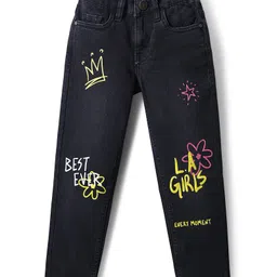 Pine Kids Denim Woven Full Length Washed Jeans With Text Print - Black image 1