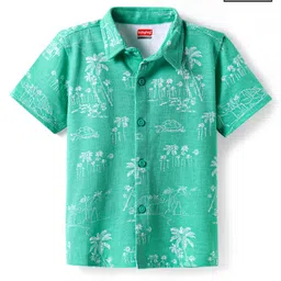 Babyhug Cotton Knit Half Sleeves Shirt with Beach Theme Print - Green-picture-11
