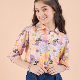 stylobug Stylo Bug Three Fourth Sleeves Abstract Printed Shirt Style Top - Multi Colour-picture-43