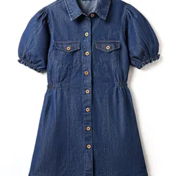 Pine Kids Cotton Knit Half Sleeves Solid Shirt Dress - Navy Blue-picture-13