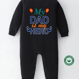 BLUSHES 100% Cotton Fathers Day Theme Half Sleeves My Dad Is My Hero Text Printed Romper - Black-picture-18