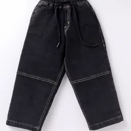 Olio Kids Denim Woven Full Length Solid Color Wide Legged Jeans - Charcoal Grey-picture-19