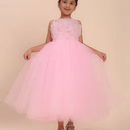 Toy Balloon Kids Net Woven Sleeveless Floral Applique Detailed & Foil Dots Printed Gown - Light Pink-picture-23