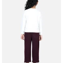 Aww Hunnie Full Sleeves Christmas Theme Ho Ho Ho Printed Sweatshirt & Pants - White & Wine Maroon image 3