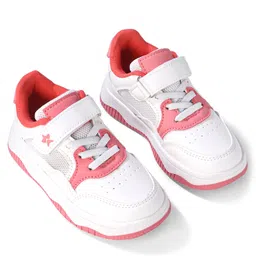 Cute Walk by Babyhug Velcro Closure Sneakers - White & Pink image 2