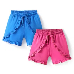 Honeyhap Premium 100% Cotton Knit Shorts With Bio Finish Pack of 2 - Dark Pink & Blue image 2