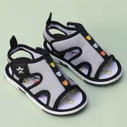 Cute Walk by Babyhug Animal Printed Sandals With Velcro Closure - Black image 2