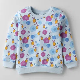 Tango Looper Knit Full Sleeves Co-ords Night Suit With Floral Print - Light Blue image 2