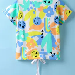 Olio Kids Sinker Knit Half Sleeves T-Shirt With Floral Print - Light Blue image 2