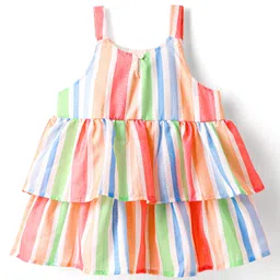 Little Kangaroos Woven Sleeveless Striped Party Top With Sling Bag - Peach image 3