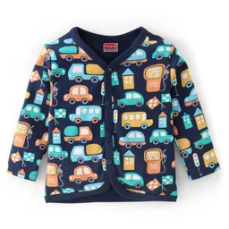 Babyhug 100% Cotton Full Sleeves Vest With Bus & Dino Print Pack of 3 - Navy Blue & White image 4